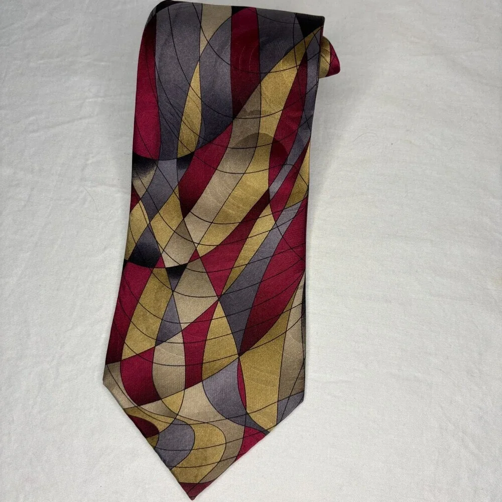 COCKTAIL COLORS 100% Silk Hand Made Mens Necktie Burgundy Gray Classic Modern